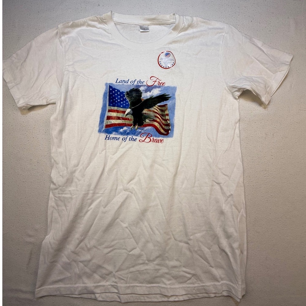 Unbranded T-Shirt Mens‎ L White Patriotic Bald Eagle American Flag Graphic Tee